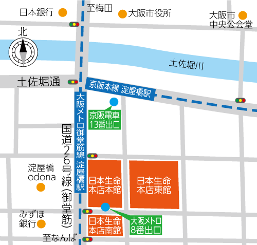 物販事業(セブン‐イレブン日本生命本店東館店)・オフィスサービス業務のアクセスマップ